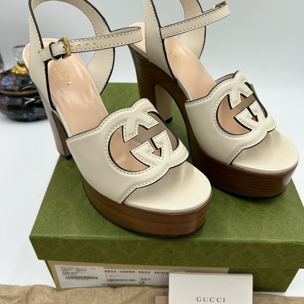 Women's Gucci interlocking G leather platform sandals size 39.5 made in Italy - Picture 5 of 13